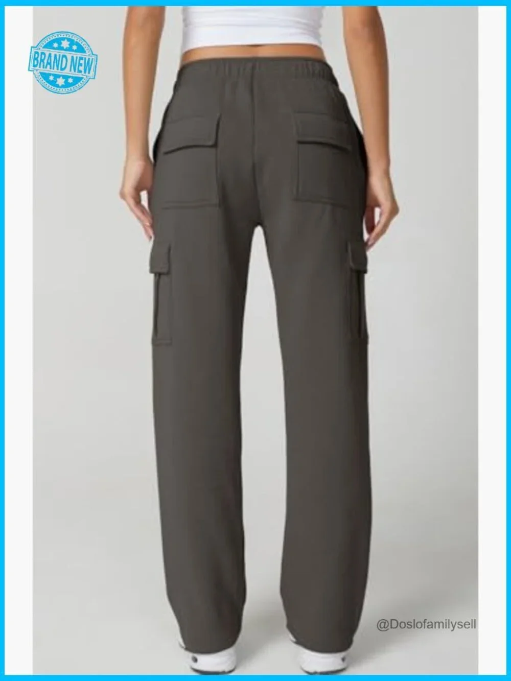 Baggy High Rise Fleece Cargo Sweatpants with Pockets Casual Y2K Joggers